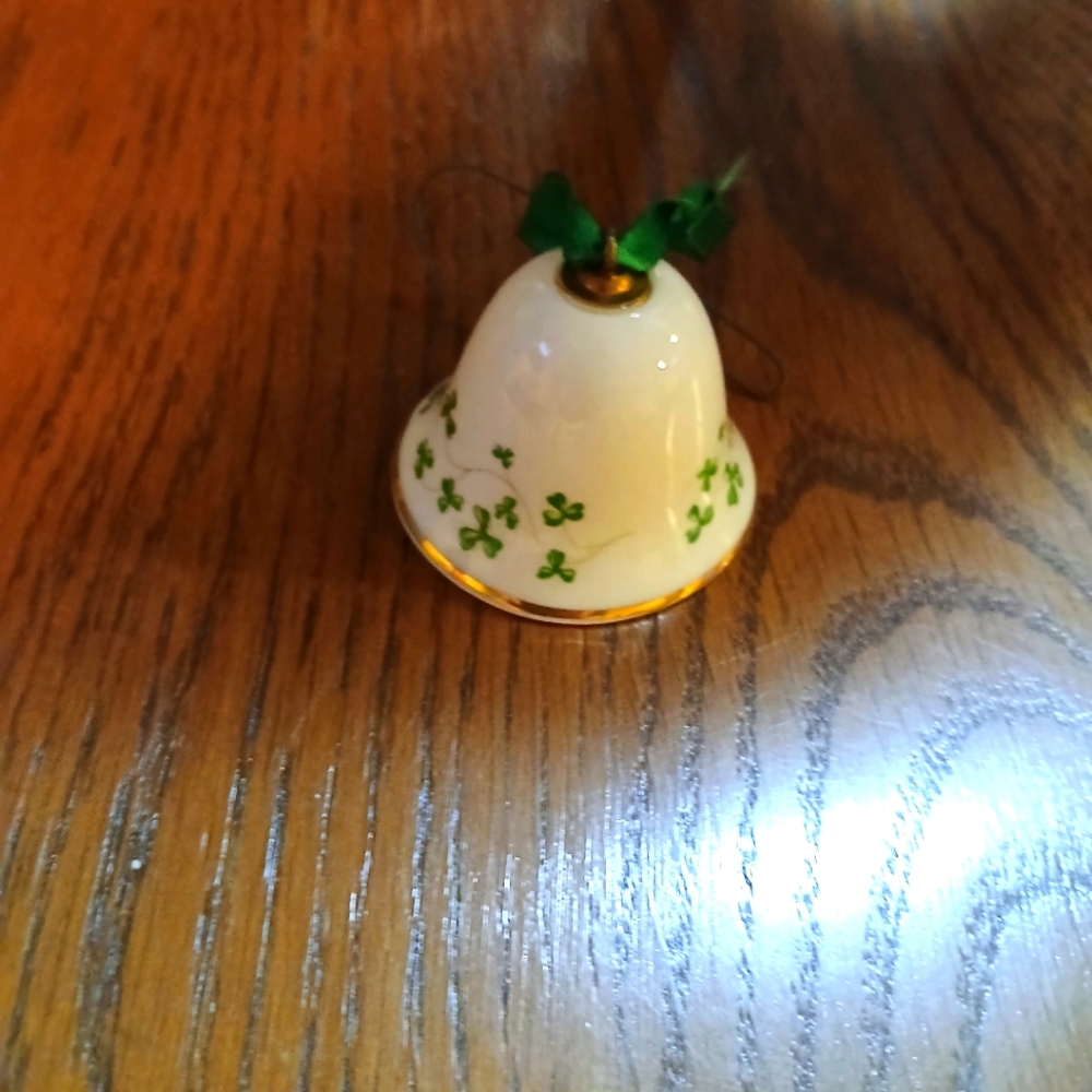 White Bell with Green Shamrocks and Gold Trim